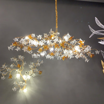 Designer Favorite Brass Branch Chandelier with Artistic Flower Glass for Dining Room Living Room and Kitchen Island