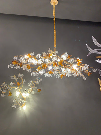 Designer Favorite Brass Branch Chandelier with Artistic Flower Glass for Dining Room Living Room and Kitchen Island