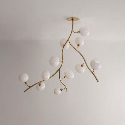 Modern Brass Branch Chandelier with Handcrafted Glass Globes