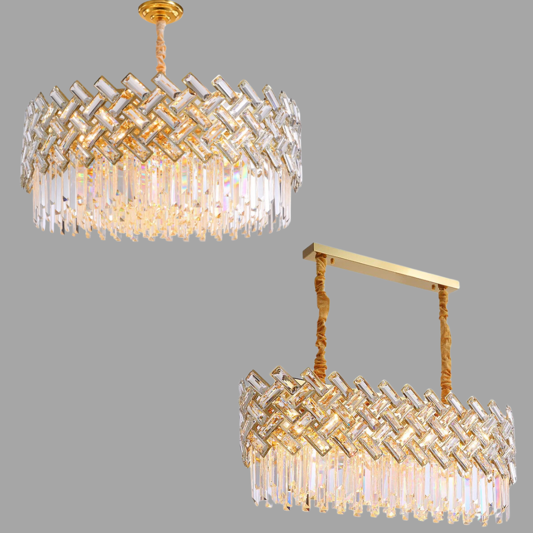 Post-modern Light Luxury Fence Crystal Chandelier Suit for Living/Dining Room
