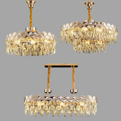 Modern Fish Scale Tiered Crystal Pendant Chandelier Suit for Living Room & Bedroom
