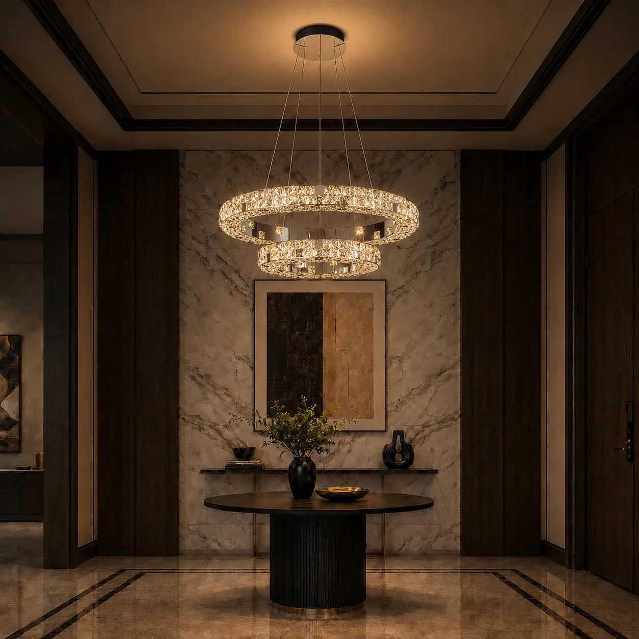 Aura K9 Crystal 2 Ring Chandelier