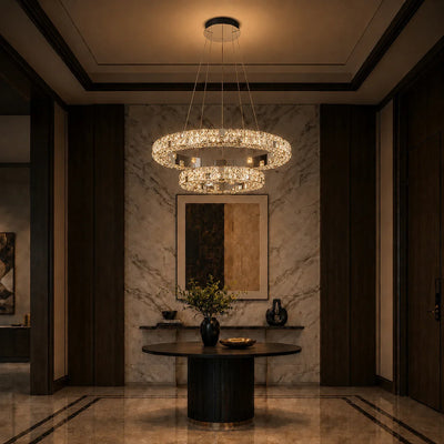Aura K9 Crystal 2 Ring Chandelier