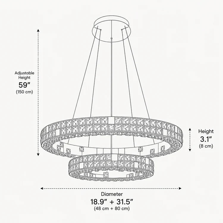 Aura K9 Crystal 2 Ring Chandelier
