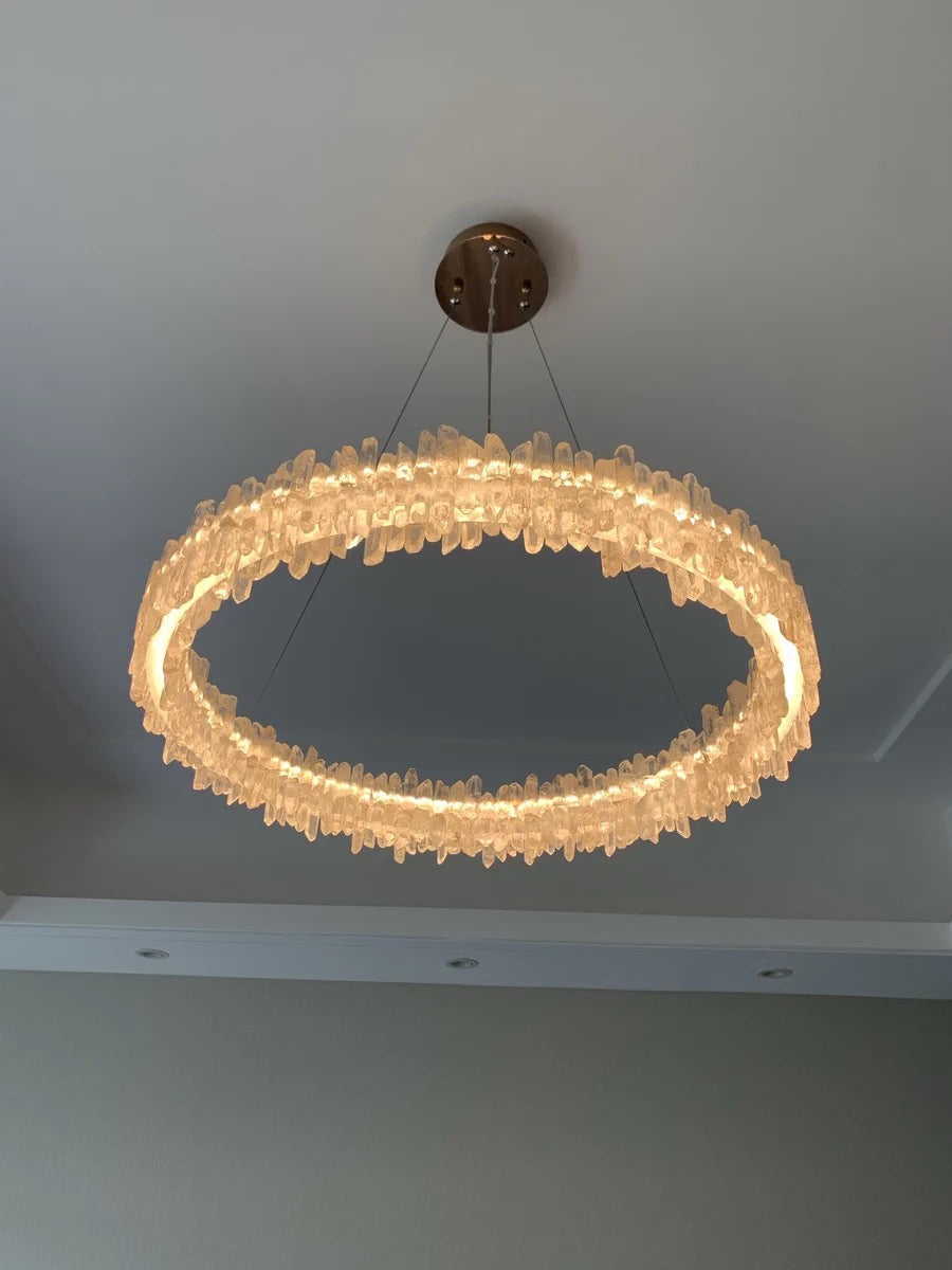 Modern Round Natural Stone Crystal Chandelier