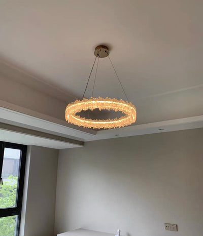 Modern Round Natural Stone Crystal Chandelier