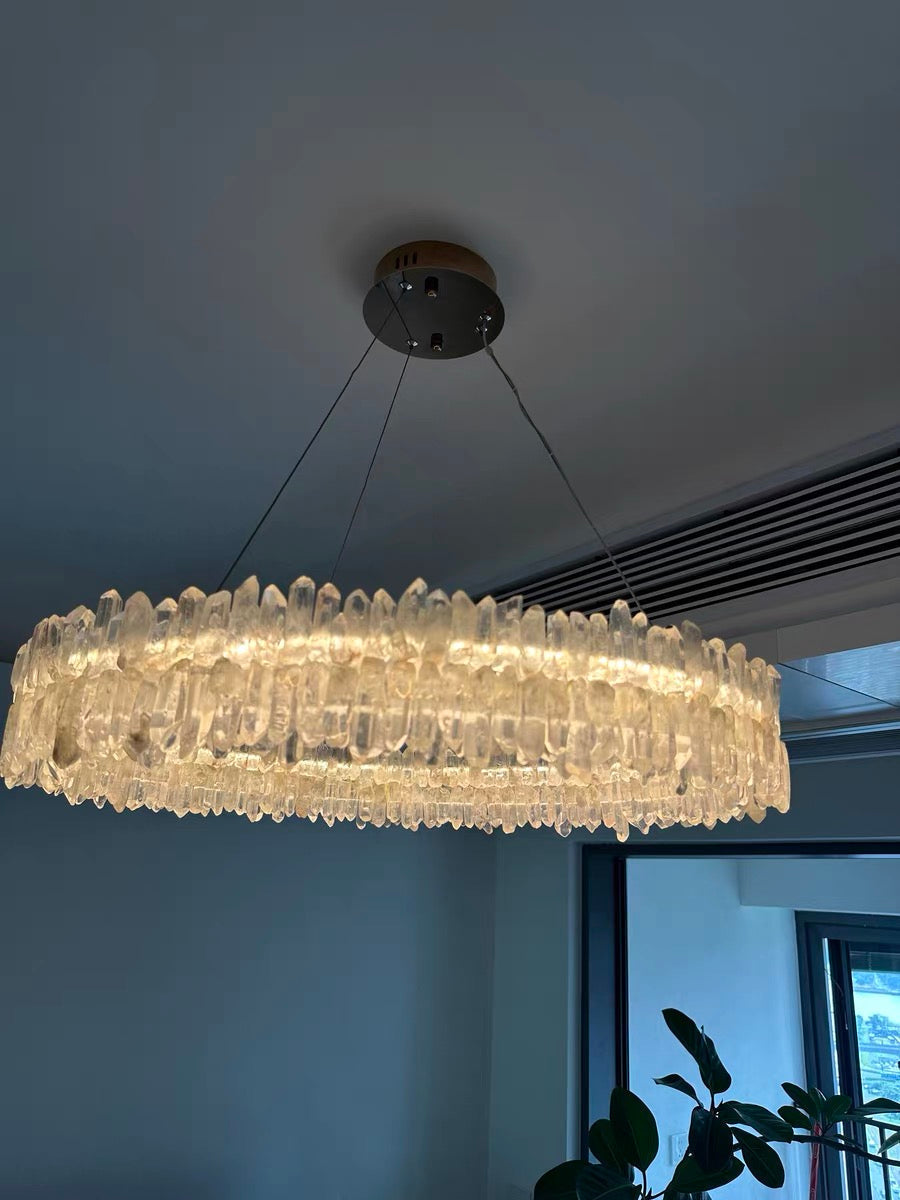 Modern Round Natural Stone Crystal Chandelier