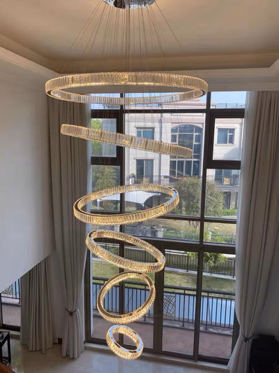 Modern Front Entryway Chandelier 5/6/7 Rings Crystal Gold/ Chrome Finish Ceiling Lamp