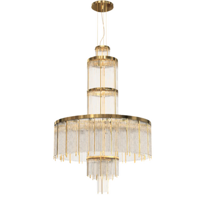 Modern Multi-layered Glass&Metal Rods Chandelier for High-ceiling
