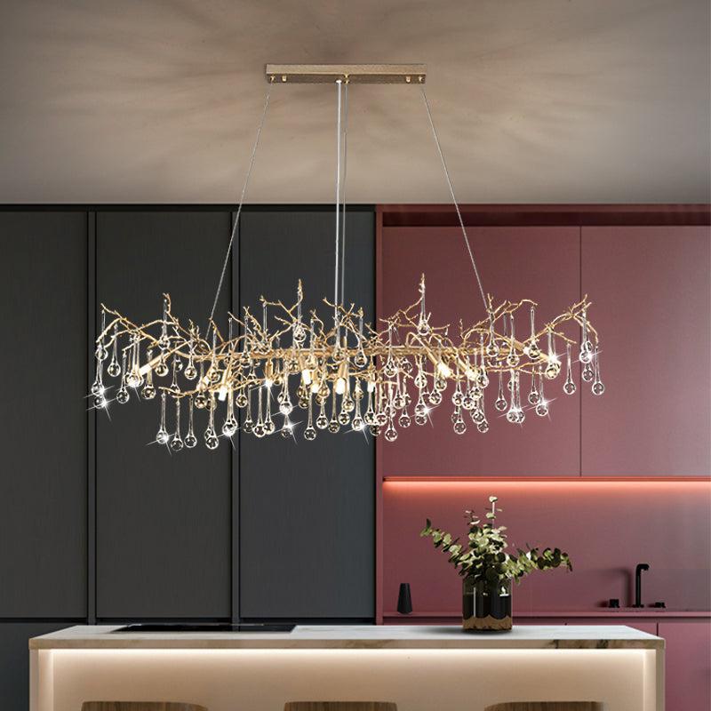 TLL Teardrop Gold Contemporary Crystal Hanging Lighting Fixture For Dining Room