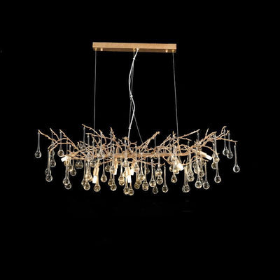 TLL Teardrop Gold Contemporary Crystal Hanging Lighting Fixture For Dining Room