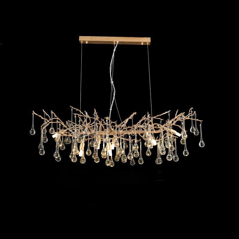 TLL Teardrop Gold Contemporary Crystal Hanging Lighting Fixture For Dining Room