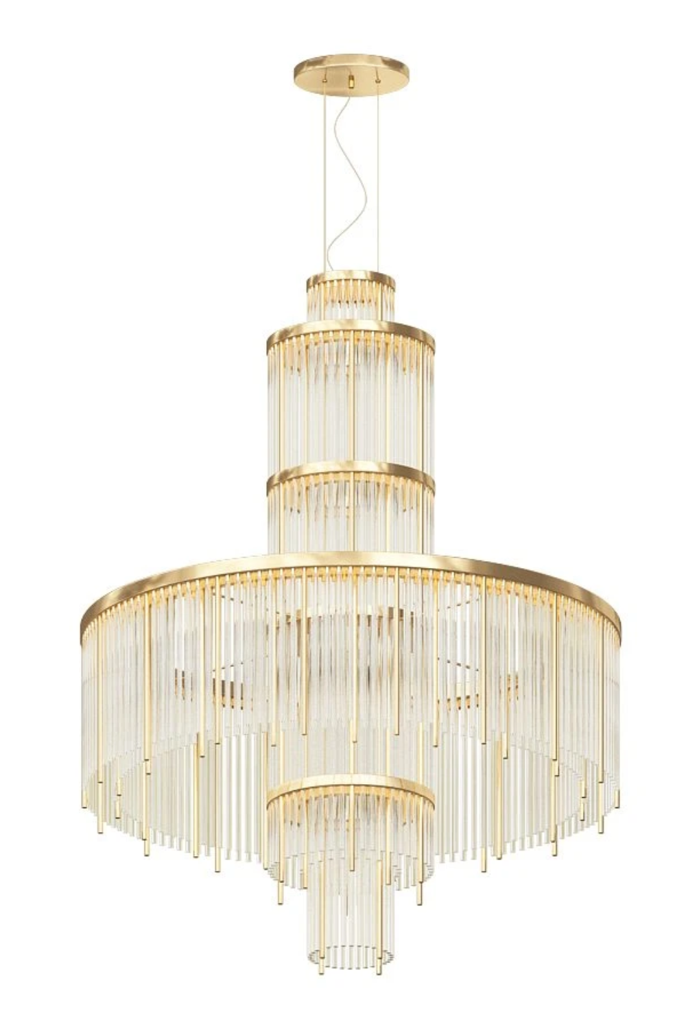Modern Multi-layered Glass&Metal Rods Chandelier for High-ceiling