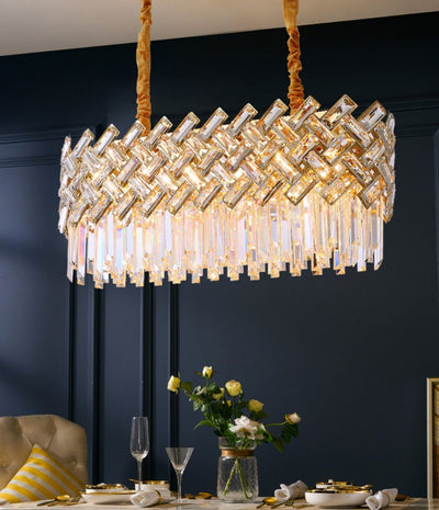 Post-modern Light Luxury Fence Crystal Chandelier Suit for Living/Dining Room