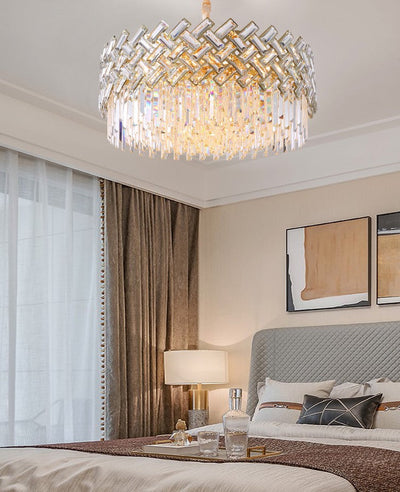 Post-modern Light Luxury Fence Crystal Chandelier Suit for Living/Dining Room
