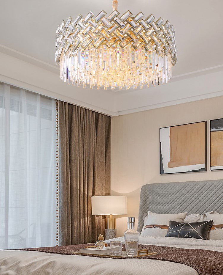 Post-modern Light Luxury Fence Crystal Chandelier Suit for Living/Dining Room