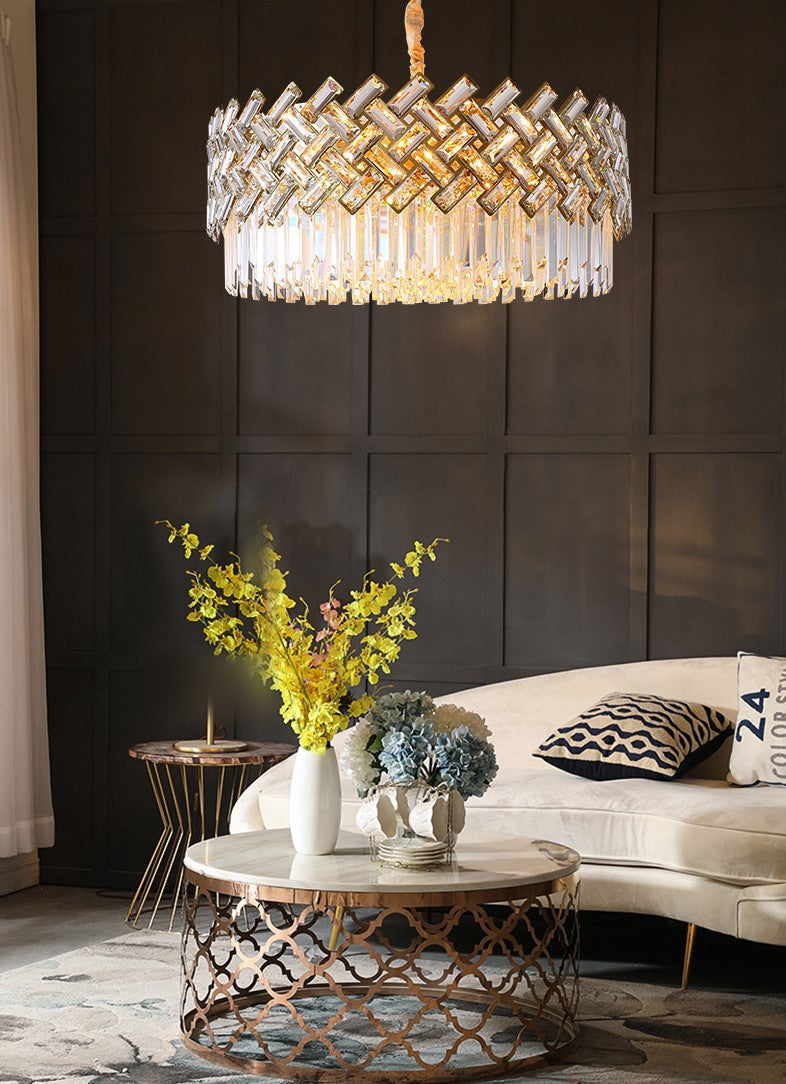 Post-modern Light Luxury Fence Crystal Chandelier Suit for Living/Dining Room