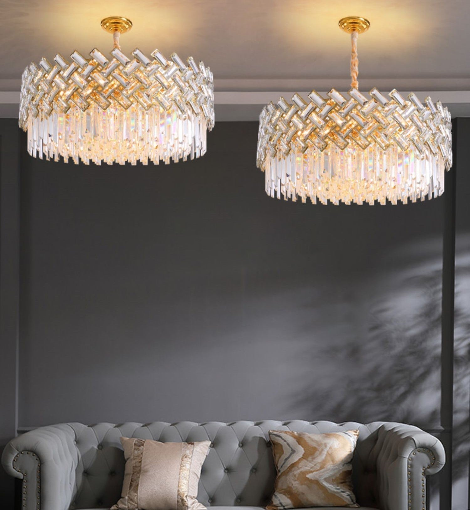 Post-modern Light Luxury Fence Crystal Chandelier Suit for Living/Dining Room