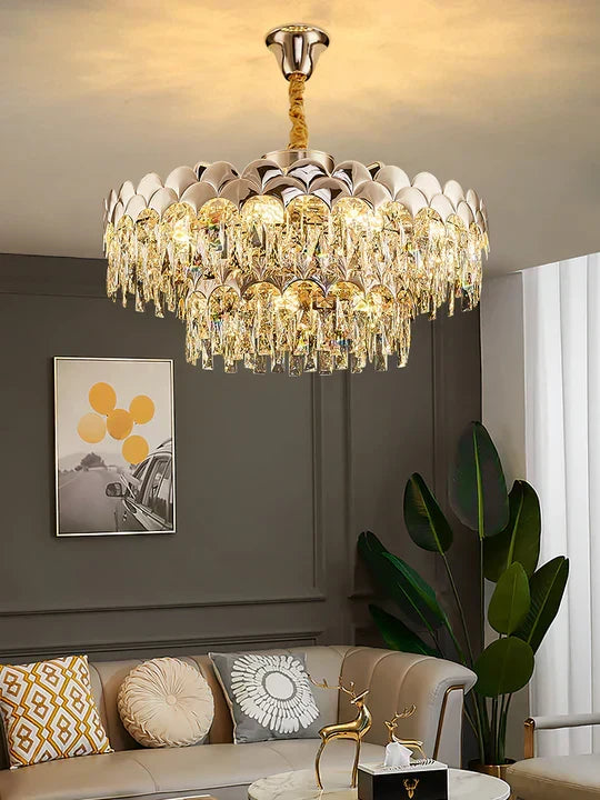 Modern Fish Scale Tiered Crystal Pendant Chandelier Suit for Living Room & Bedroom