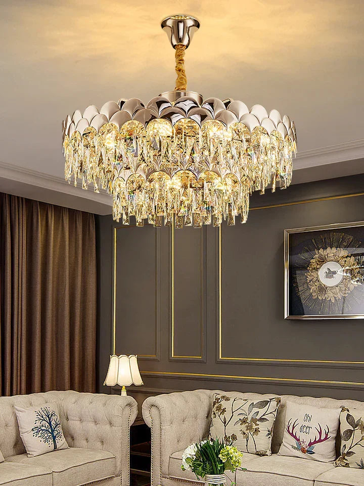 Modern Fish Scale Tiered Crystal Pendant Chandelier Suit for Living Room & Bedroom