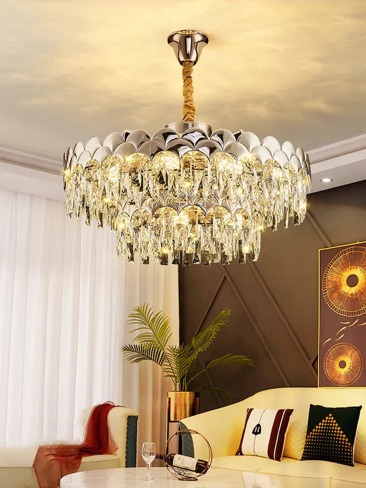 Modern Fish Scale Tiered Crystal Pendant Chandelier Suit for Living Room & Bedroom