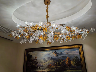 Designer Favorite Brass Branch Chandelier with Artistic Flower Glass for Dining Room Living Room and Kitchen Island