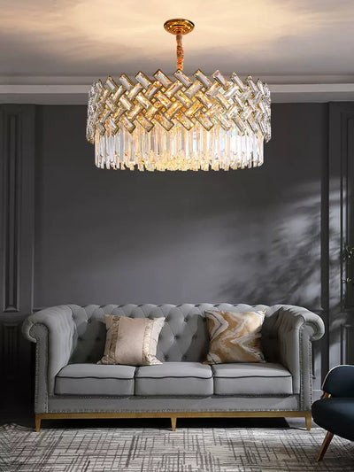 Post-modern Light Luxury Fence Crystal Chandelier Suit for Living/Dining Room