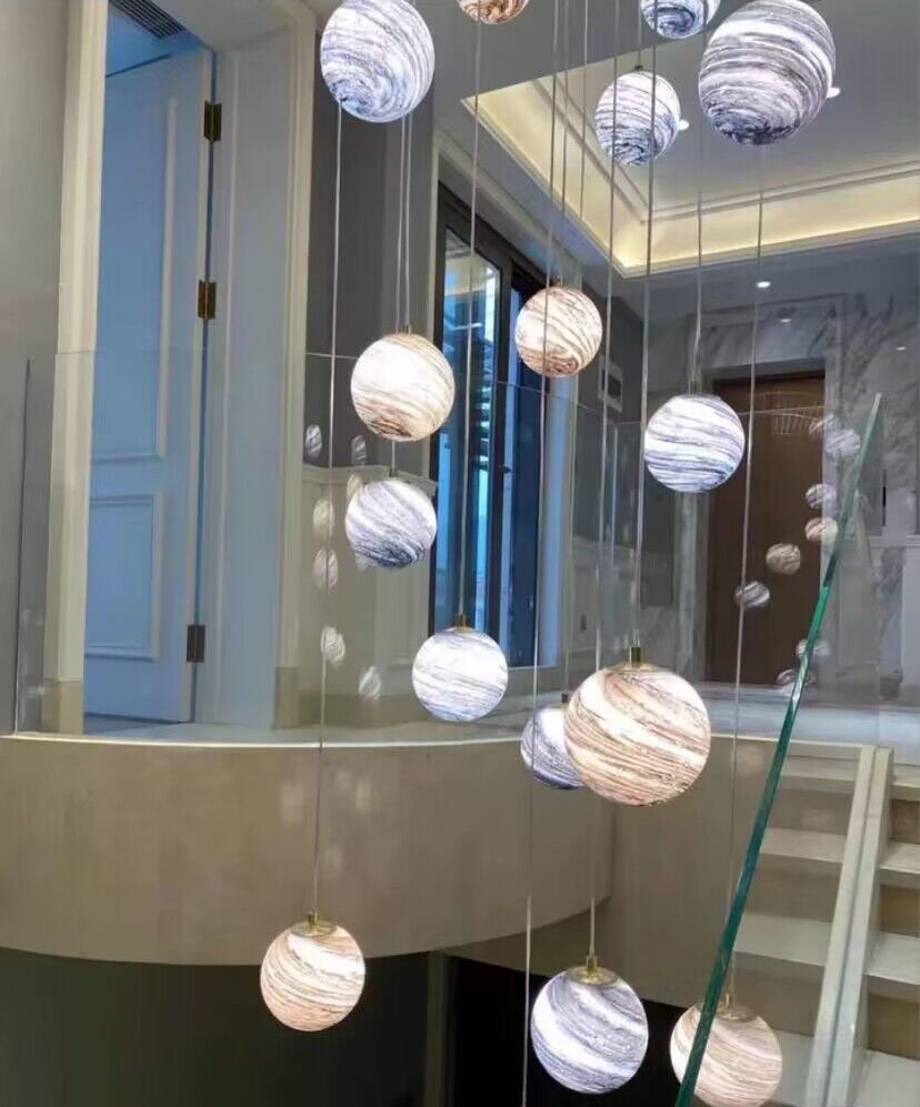Nordic Planet Creative Long Ball Pendant Chandelier Staircase Foyer - Yovalighting