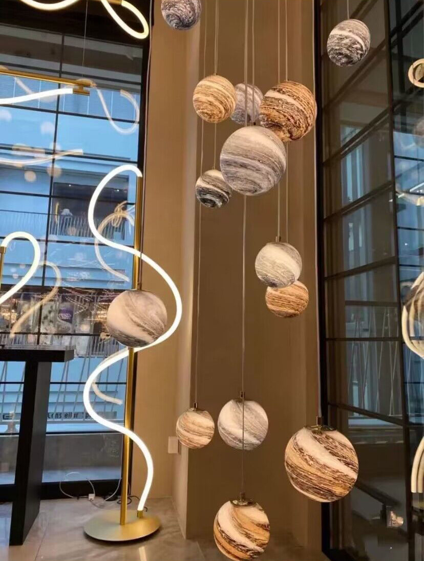 Nordic Planet Creative Long Ball Pendant Chandelier Staircase Foyer - Yovalighting