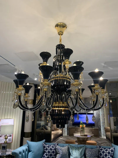 American Traditional Branch Crystal Chandelier with Candle Design in Black and Gold