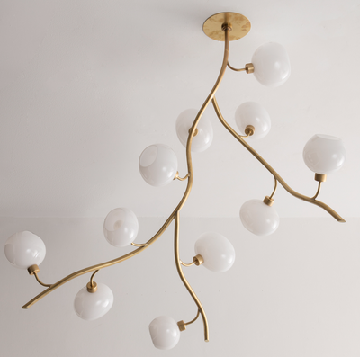 Modern Brass Branch Chandelier with Handcrafted Glass Globes