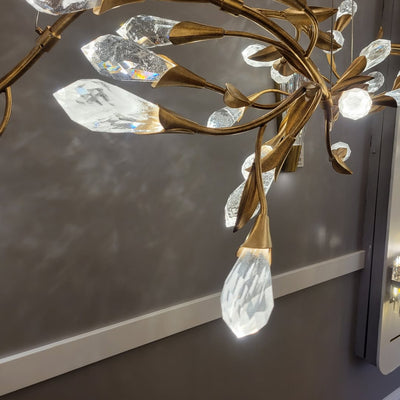 Modern Linear/Round Floral Branches Crystal Chandelier