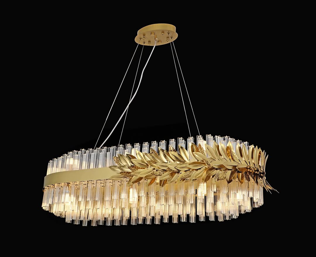 Modern Round/Rectangular Gold Leaves Crystal Chandelier for Living Room/Dining Room