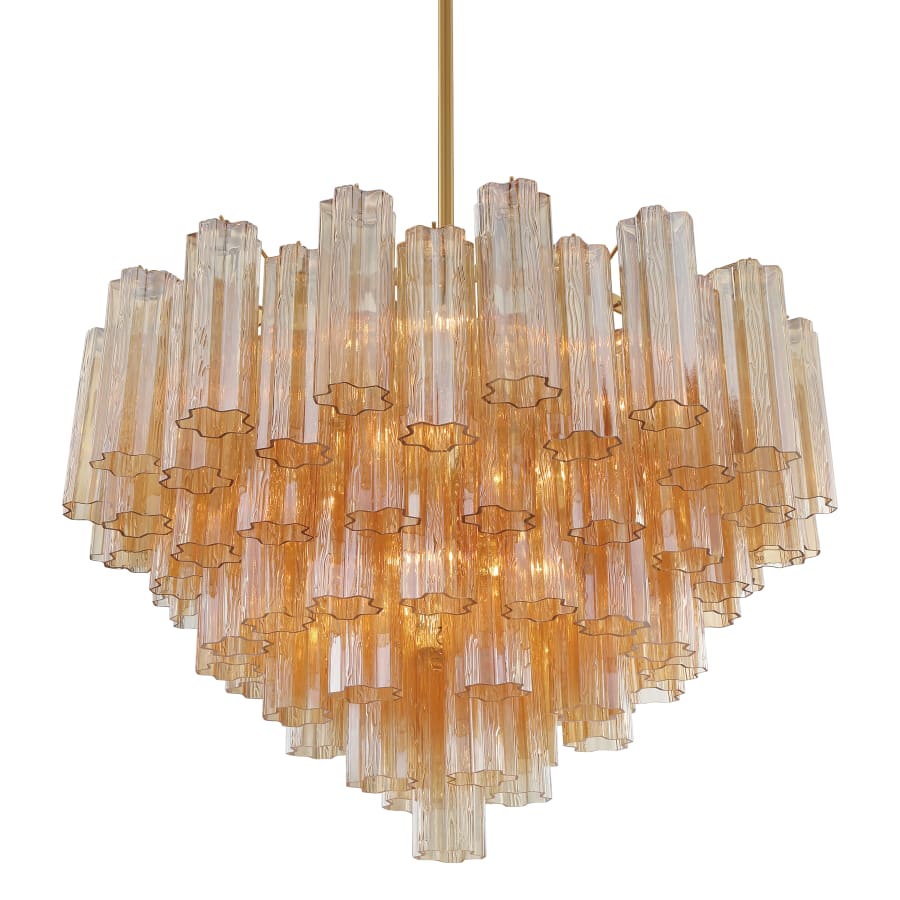 Addis 16 Light 32in Waterfall Chandelier Amber Glass Aged Brass - Cyran Lamps