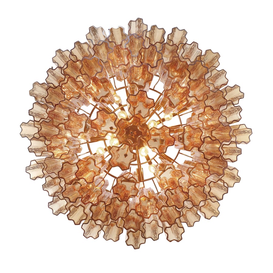 Addis 16 Light 32in Waterfall Chandelier Amber Glass Aged Brass - Cyran Lamps