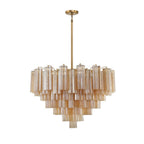 Addis 16 Light 32in Waterfall Chandelier Amber Glass Aged Brass - Cyran Lamps