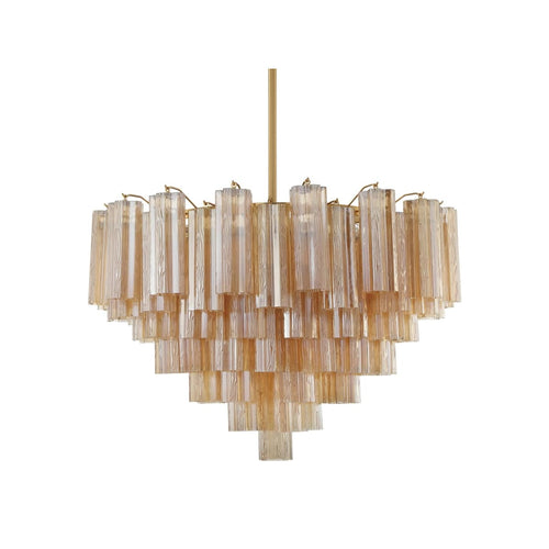 Addis 16 Light 32in Waterfall Chandelier Amber Glass Aged Brass - Cyran Lamps
