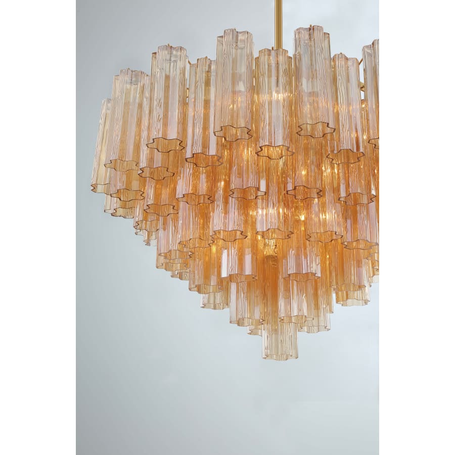 Addis 16 Light 32in Waterfall Chandelier Amber Glass Aged Brass - Cyran Lamps