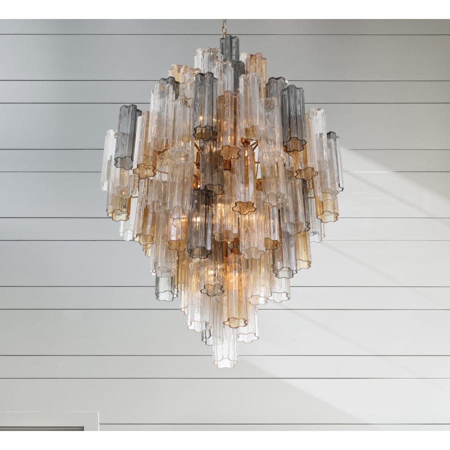 Addis 20 Light 31in Crystal Waterfall Chandelier Aged Brass - Cyran Lamps