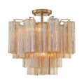 Addis 4 Light 18in Semi - Flush Waterfall Ceiling Fixture Amber Glass - Cyran Lamps