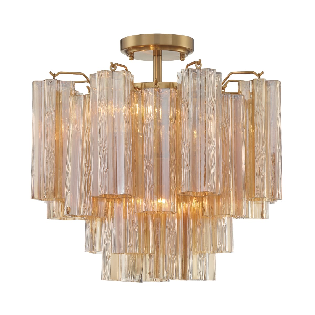 Addis 4 Light 18in Semi - Flush Waterfall Ceiling Fixture Amber Glass - Cyran Lamps