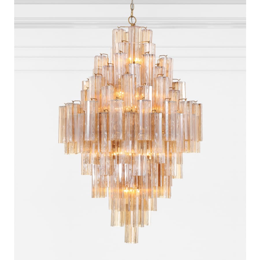 Addis Lighting Group Addis 20 Light 31in Crystal Waterfall Chandelier Aged Brass - Cyran Lamps