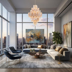 Addis Lighting Group Addis 20 Light 31in Crystal Waterfall Chandelier Aged Brass - Cyran Lamps