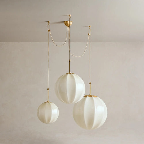 Agnes Multi - Globe Ribbed Opal Glass Chandelier - Cyran Lamps