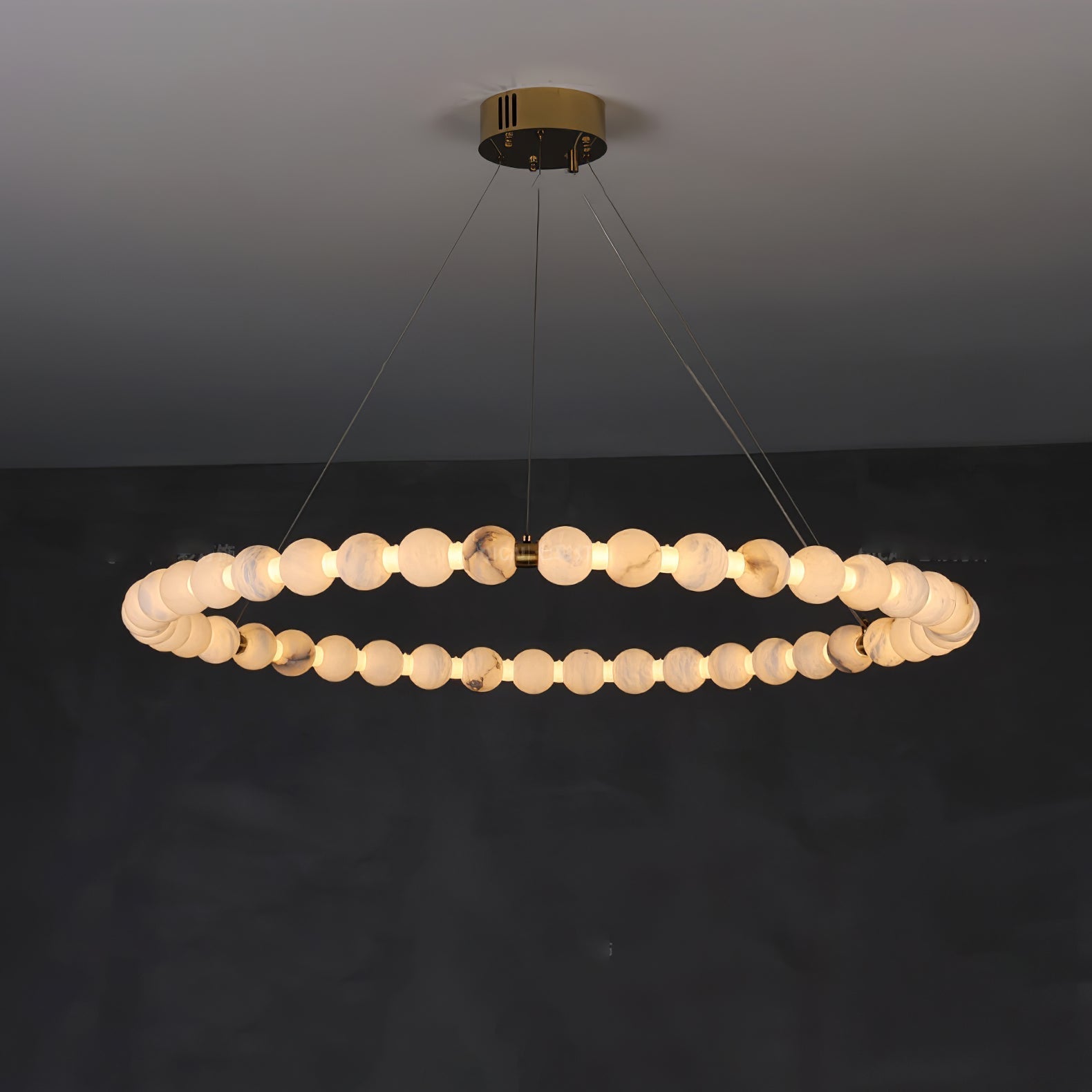 Alabaster Orb Ring Chandelier - ∅ 39.4″ x H 2.4″Gold & WhiteWarm LightCyranlamps