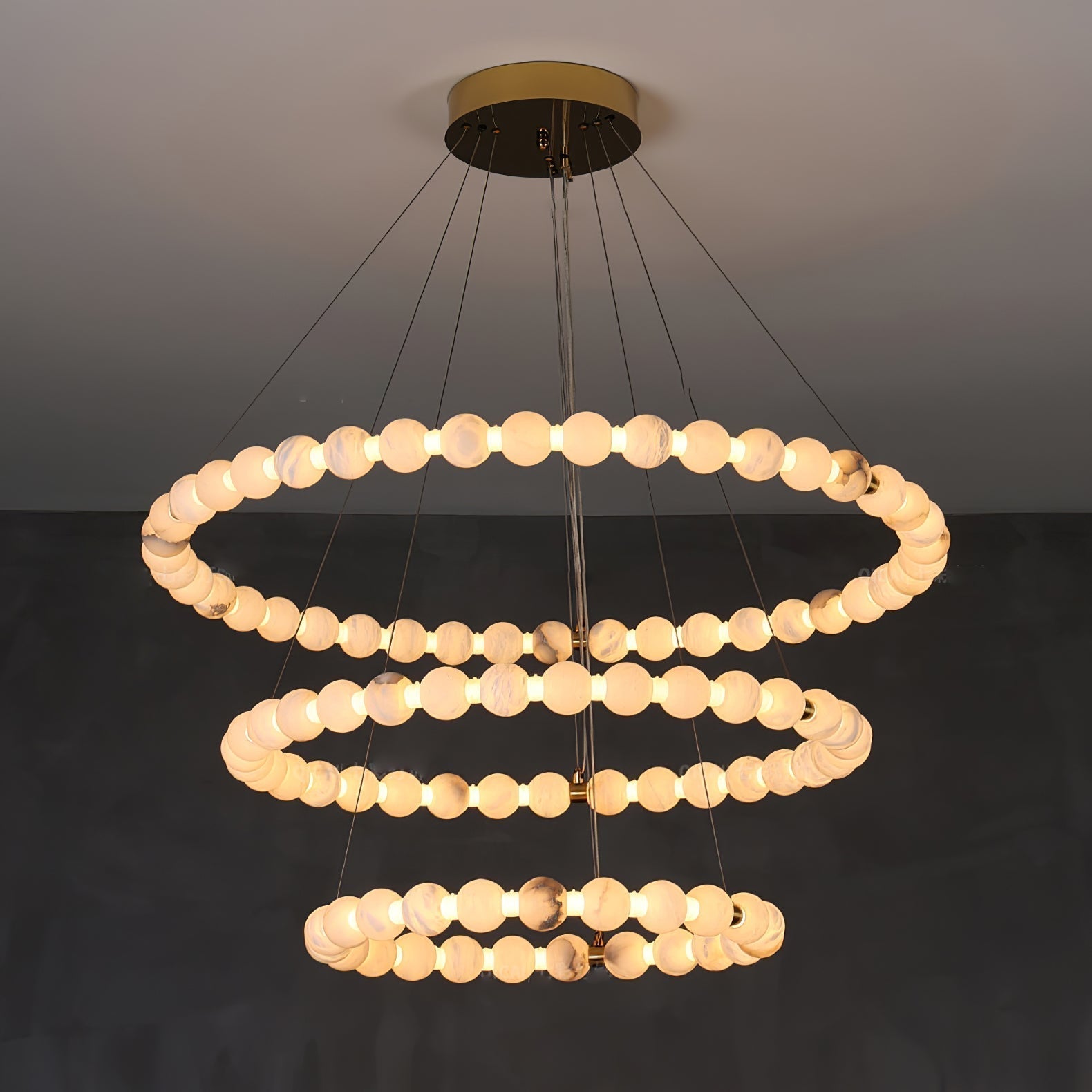 Alabaster Orb Ring Chandelier - 23.6″ + 31.5″ + 39.4″Gold & WhiteWarm LightCyranlamps