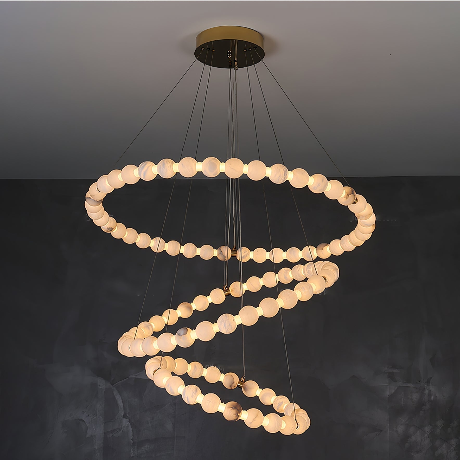 Alabaster Orb Ring Chandelier - ∅ 23.6″ x H 2.4″Gold & WhiteWarm LightCyranlamps