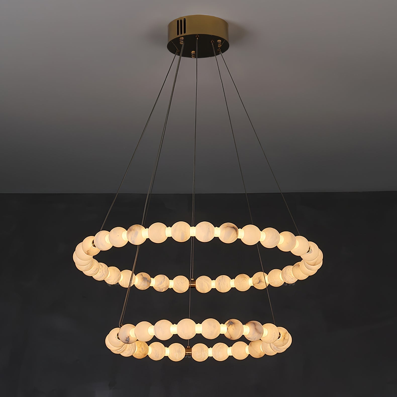 Alabaster Orb Ring Chandelier - 23.6″ + 31.5″Gold & WhiteWarm LightCyranlamps