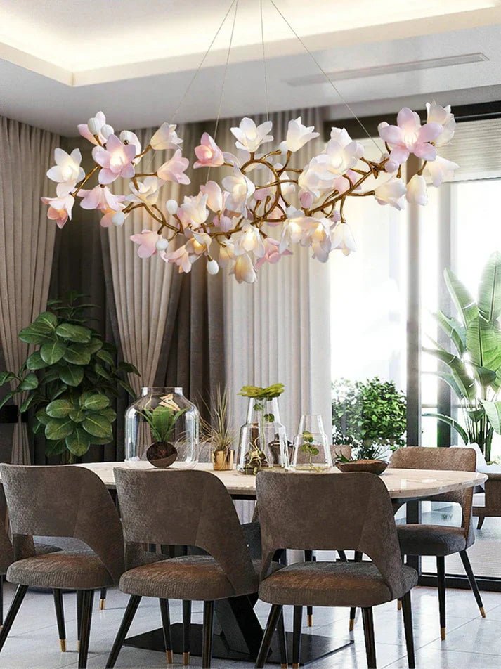 Amara Pink Orchid & Brass Circular Chandelier - Cyran Lamps