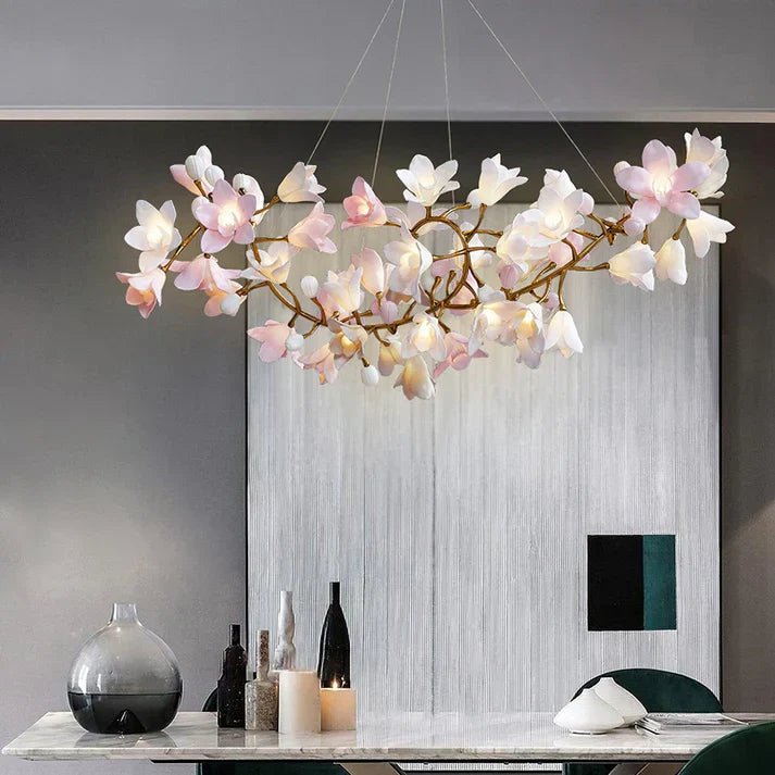 Amara Pink Orchid & Brass Circular Chandelier - Cyran Lamps